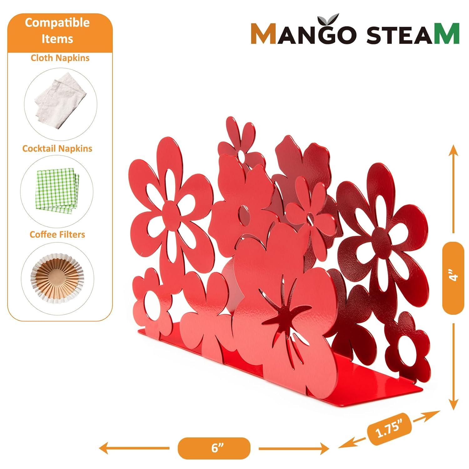 Mango Steam Metal Tabletop Napkin & Letter Holder Flower, Red (6" L x 1.75" W x 4" H)