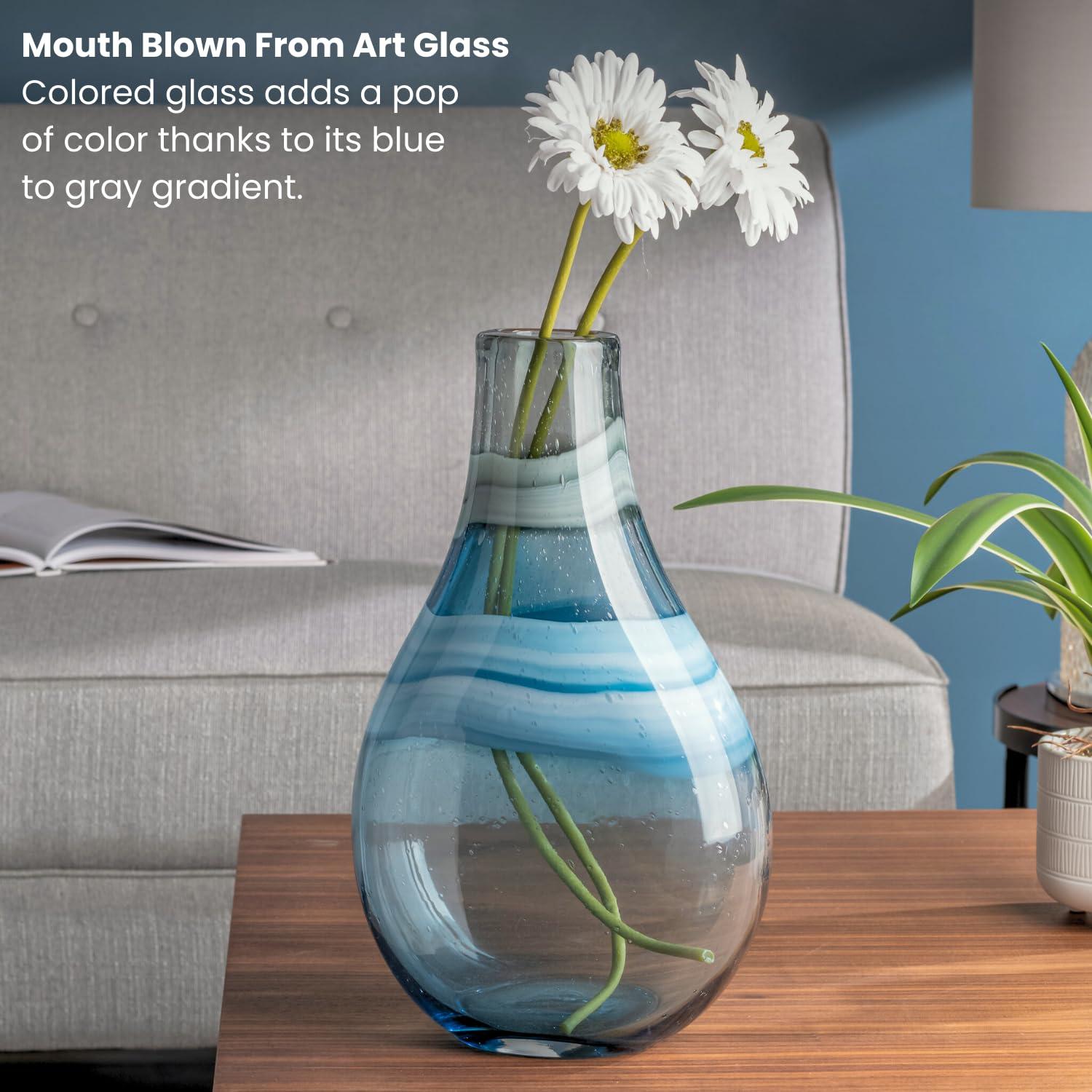 Torre & Tagus Andrea Swirl Glass Tall Bulb Vase - Blue, 14.25"