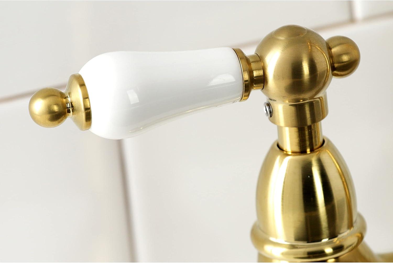 Kingston Brass Heritage Two-Handle 4-Hole Deck Mount Bridge Kitchen Faucet with Brass Side Sprayer