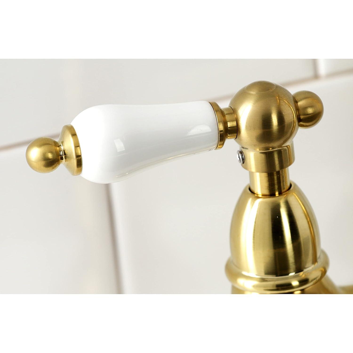 Kingston Brass Heritage Two-Handle 4-Hole Deck Mount Bridge Kitchen Faucet with Brass Side Sprayer