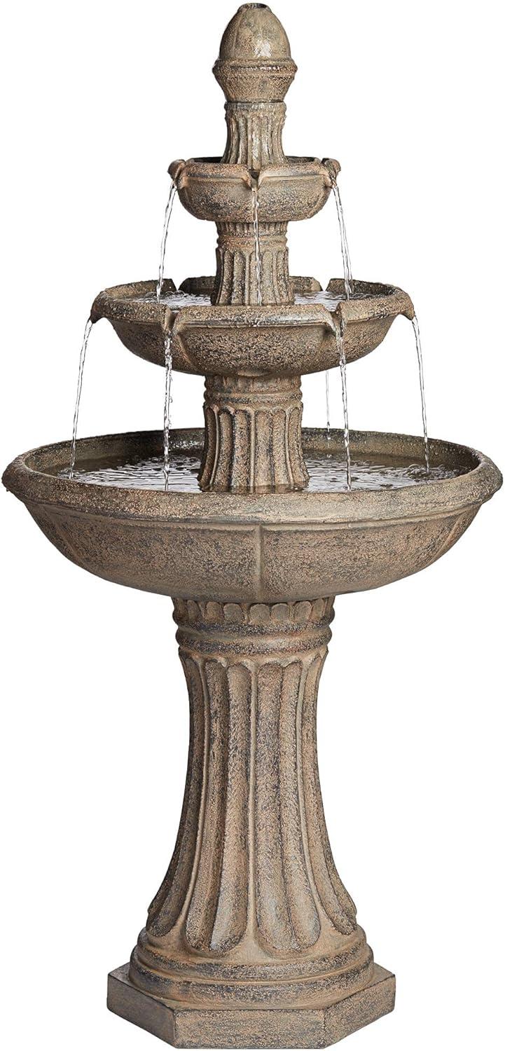 John Timberland Farron Rustic 3 Tier Basin Outdoor Floor Water Fountain with LED Light 46" for Yard Garden Patio Home Deck Porch Exterior Balcony Roof