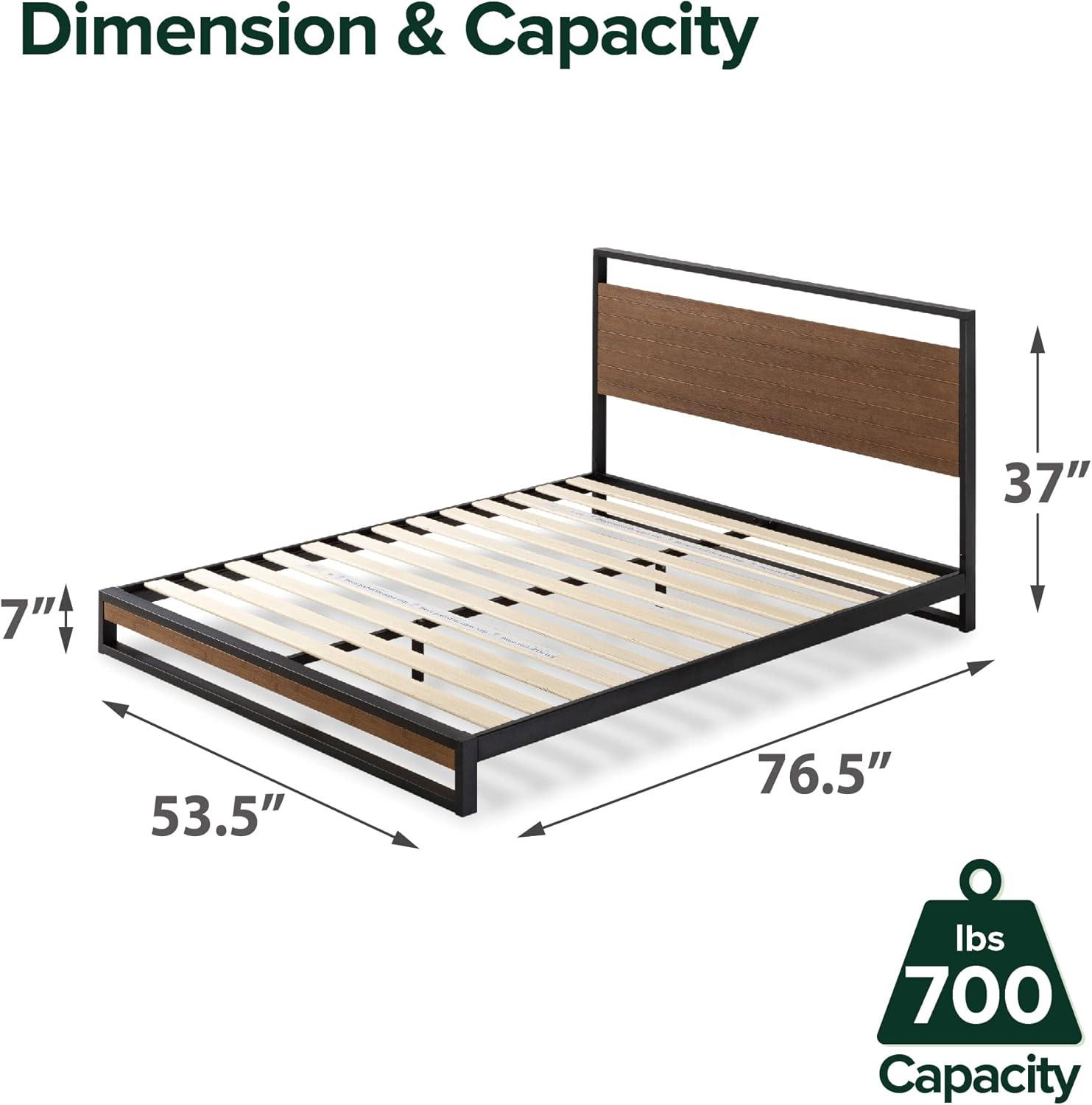 ZINUS Suzanne 37 Inch Bamboo and Metal Platform Bed Frame / Solid Steel Construction / No Box Spring Needed / Wood Slat Support / Easy Assembly, Chestnut Brown, Full Chestnut Brown Full Bed Frame 37 Inch