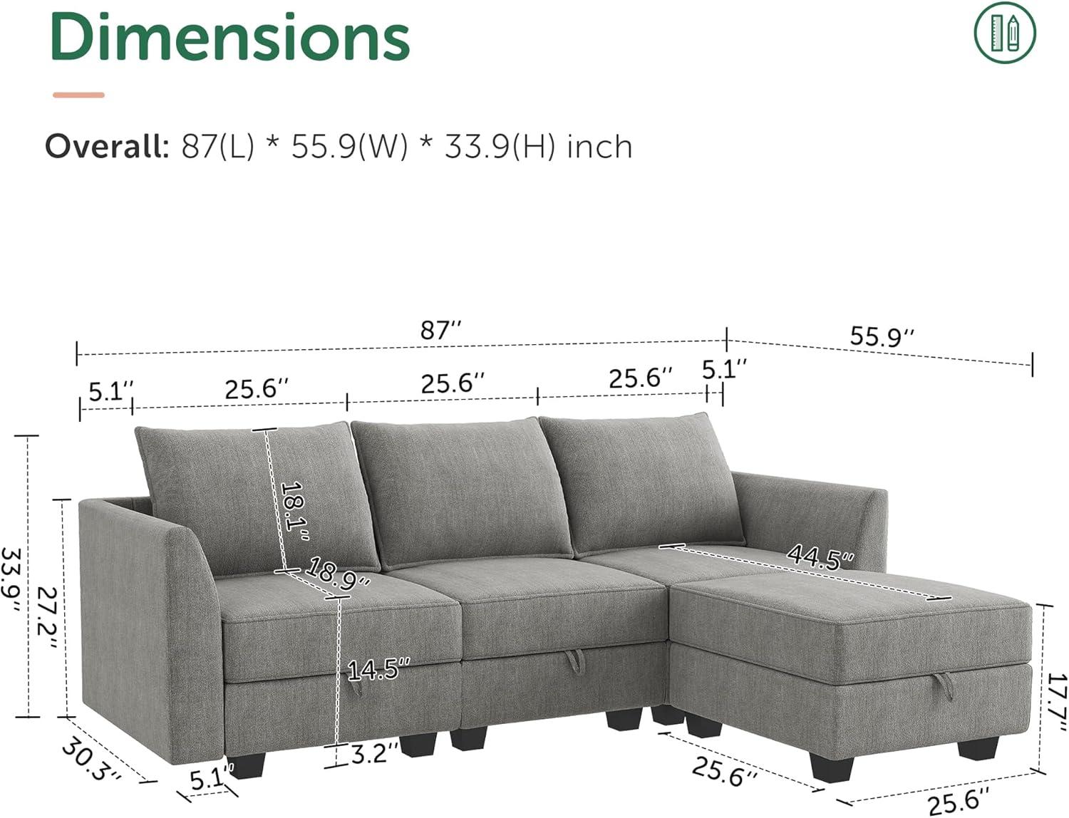 HONBAY Convertible Sectional Couch with Reversible Chaise Modern L-Shape Sofa 4-Seat Couch Modular Sectional Sofa with Storage Seats, Grey