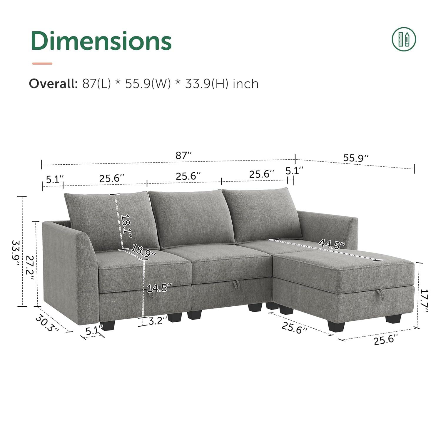 HONBAY Convertible Sectional Couch with Reversible Chaise Modern L-Shape Sofa 4-Seat Couch Modular Sectional Sofa with Storage Seats, Grey