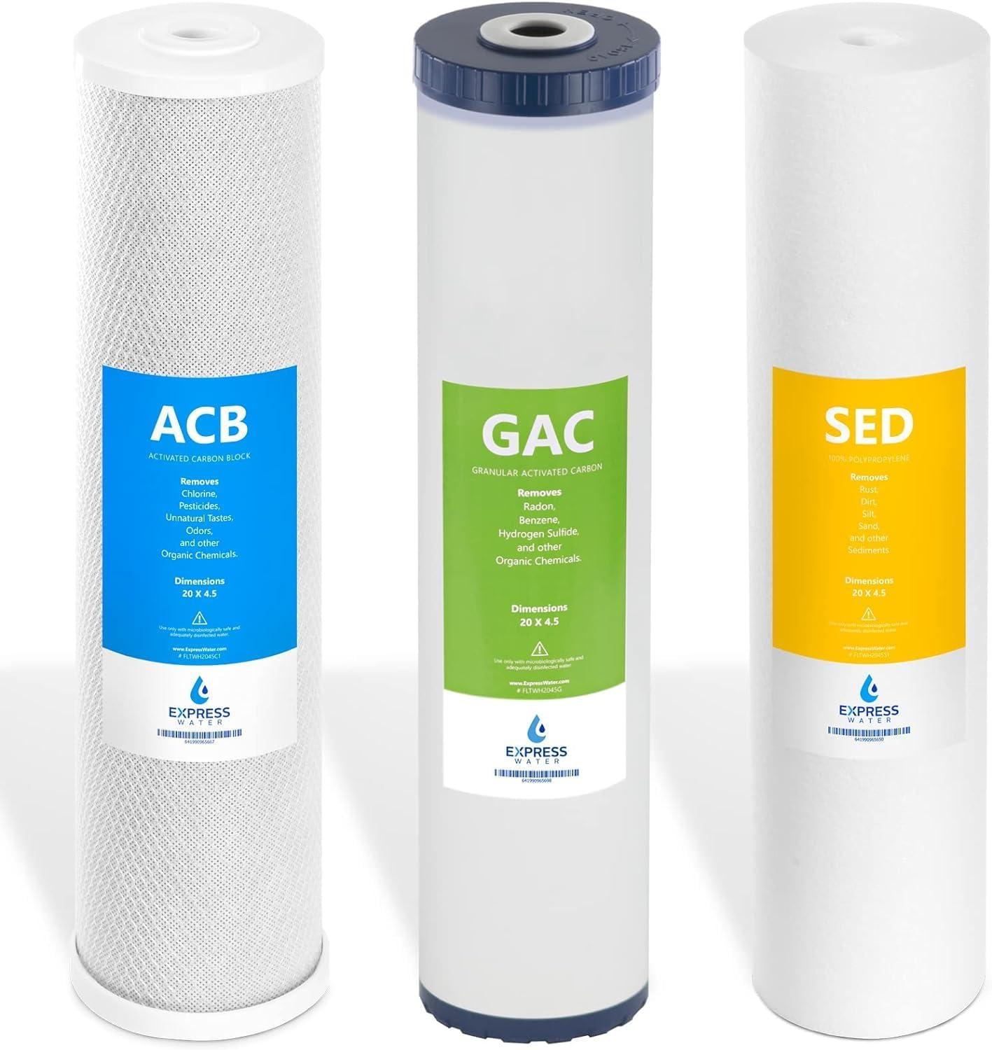 Express Water – Whole House Water Filter Set – 3 Stage Water Filtration Replacement Kit – Sediment, Coconut Shell Carbon High Capacity Cartridge Filters – 5 Micron Water Filter – 4.5” x 20” inch