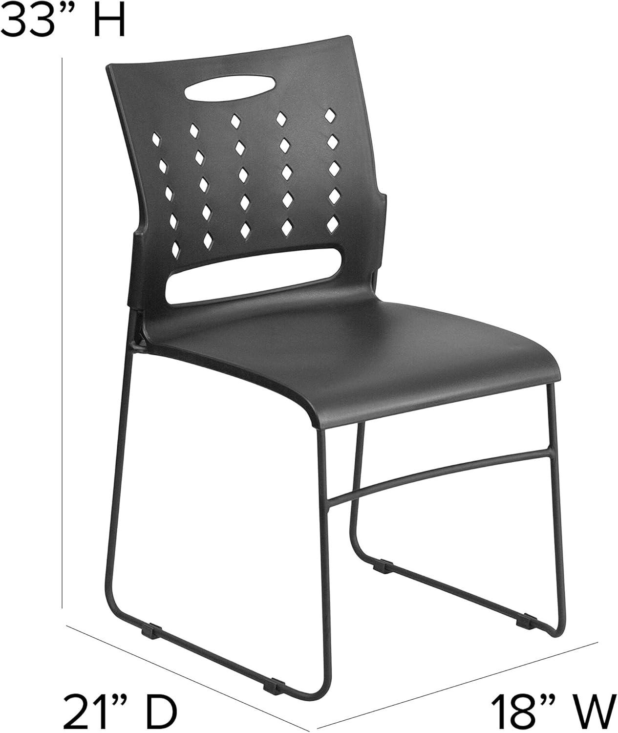 ErgoVent Black Vinyl & Metal Stacking Chair with Sled Base