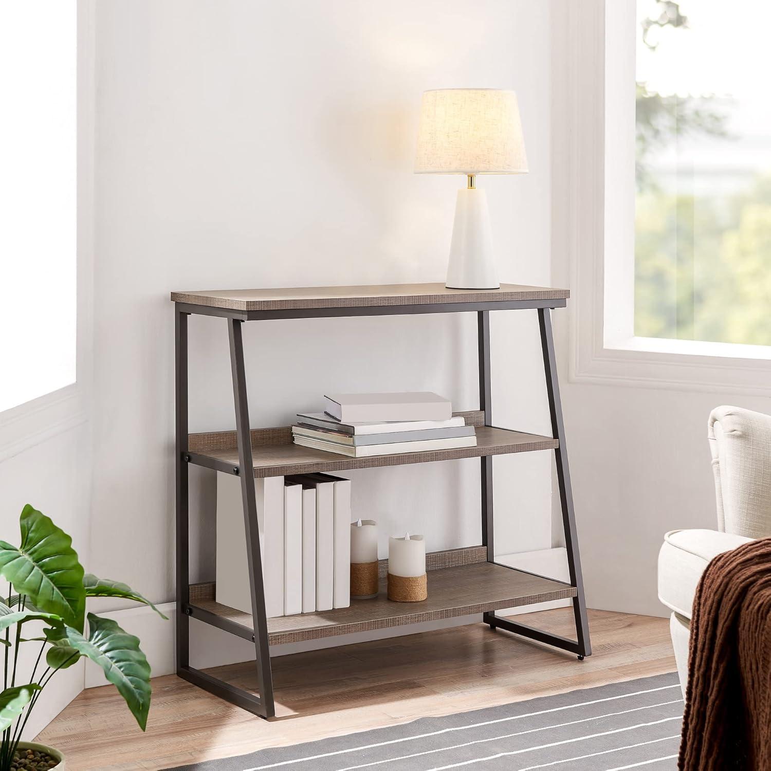 Gunmetal Gray and Rustic Oak Stepped Tier Bookshelf