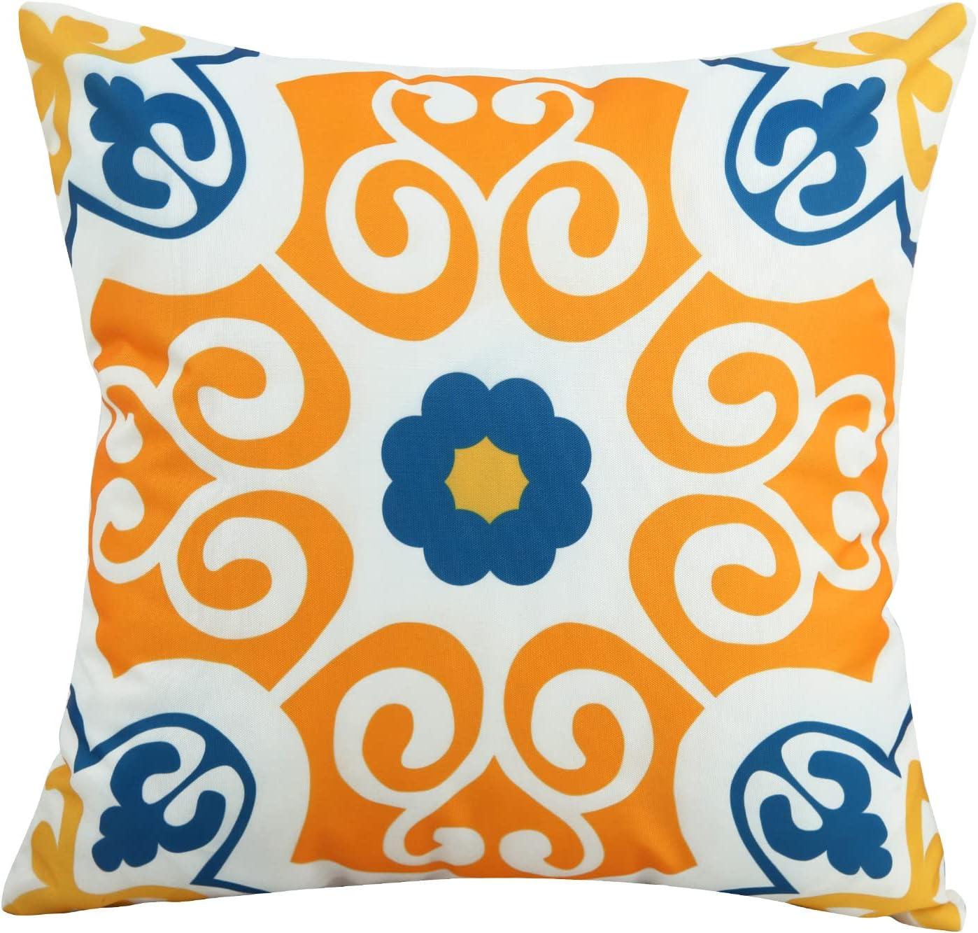 Set of 4 Blue and Orange Floral Waterproof Polyester Pillow Covers