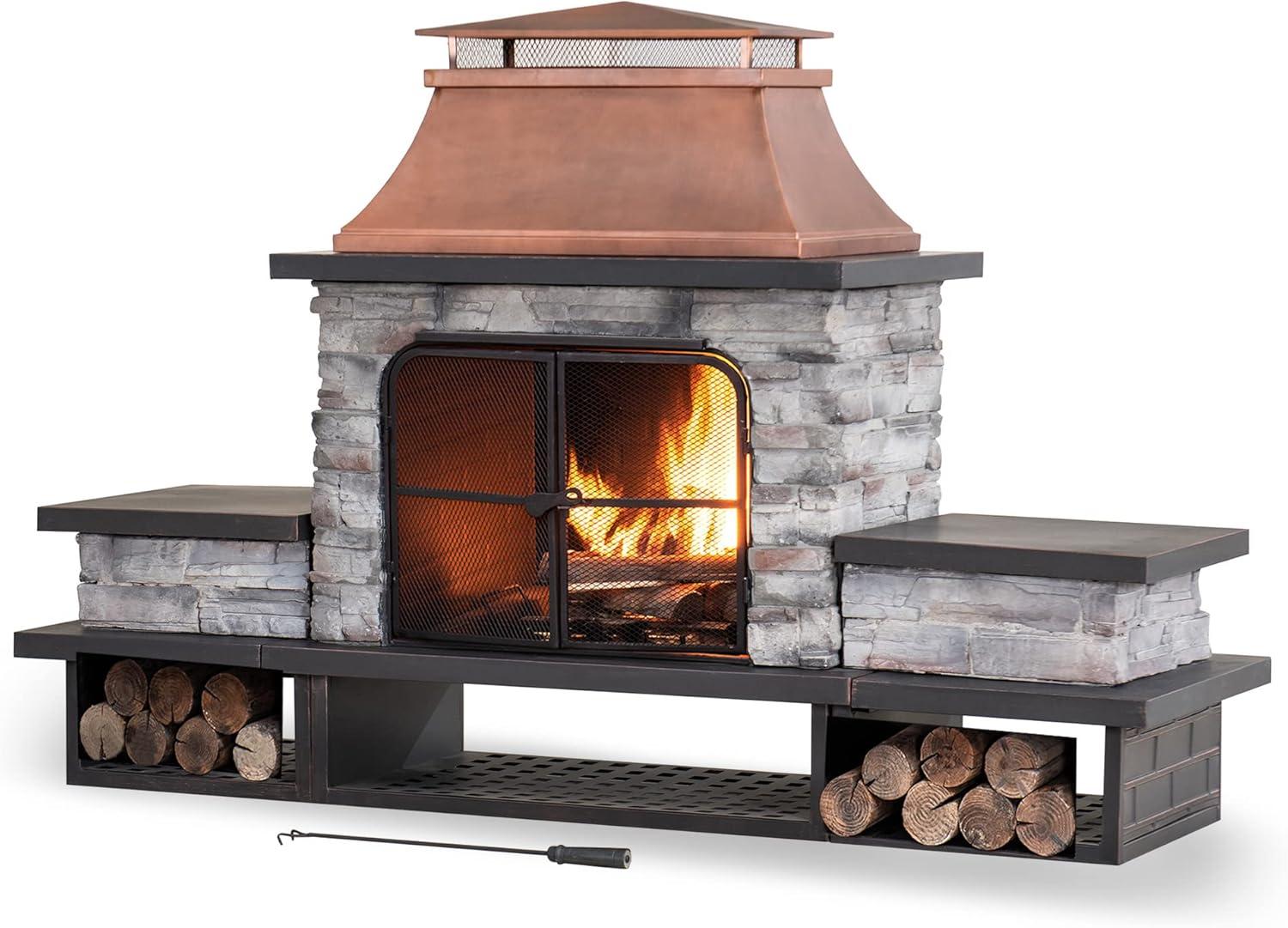 Copper and Stone Outdoor Wood Burning Chimenea