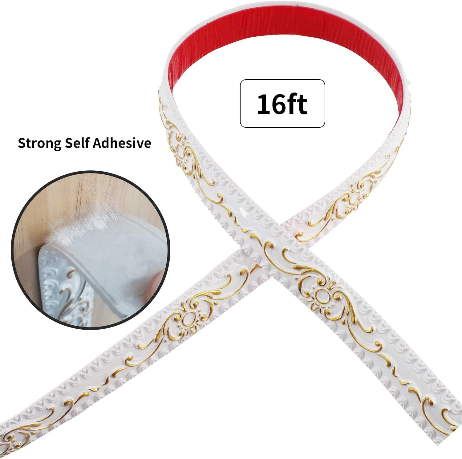 Flexible Molding Trim Wall Trim Self Adhesive, Peel and Stick Mirror Frame Border, Waterproof Bathroom Decor (White)