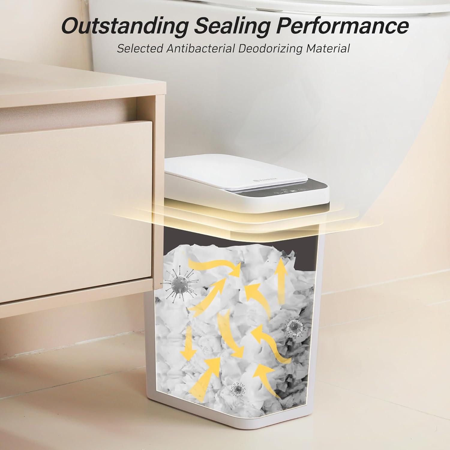 2 Pack Automatic Bathroom Trash Can 2.6 Gallon Smart Touchless Motion Sensor Trash Can with Lid Electric Waterproof Narrow Small Garbage Bin
