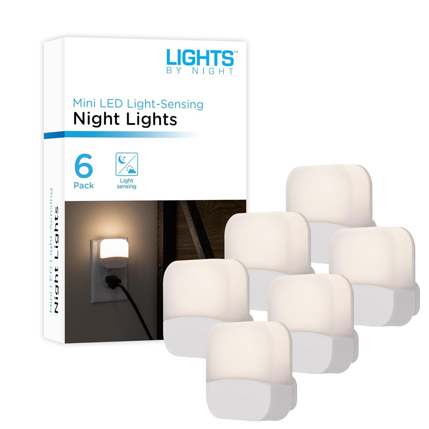 Lights by Night LED Night Light, Plug-in, Dusk to Dawn Sensor, Home Decor, Compact, Mood Lighting, Ambient Lighting, Ideal for Kids Bedroom, Bathroom, Kitchen, Hallway, 58802, 6 Pack, White