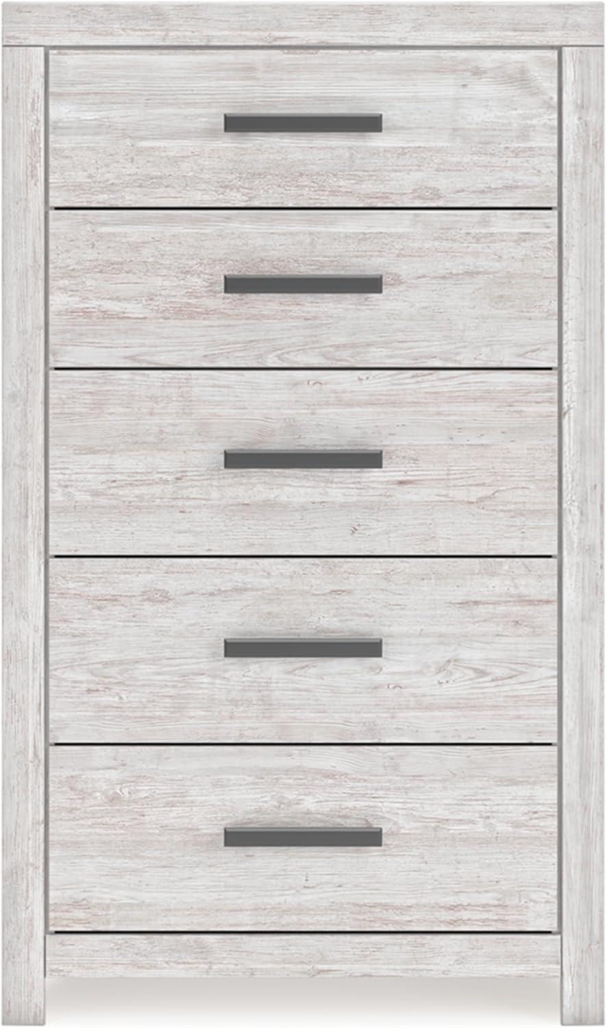 Whitewash Transitional 5-Drawer Chest with Black Handles