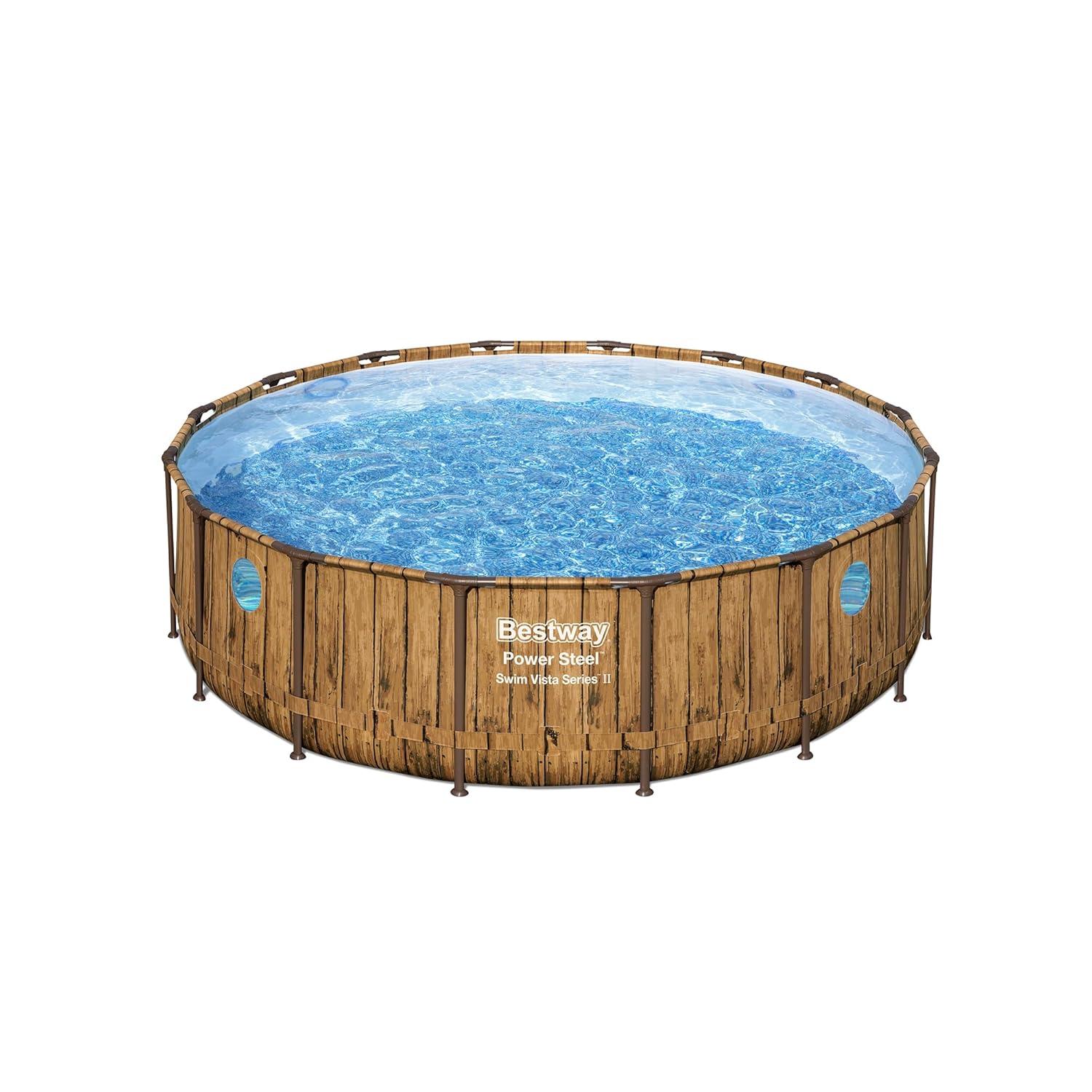 Bestway 16-ft x 16-ft x 48-in Metal frame Round Above-Ground Pool with Filter Pump with Ground Cloth with Pool Cover with Ladder