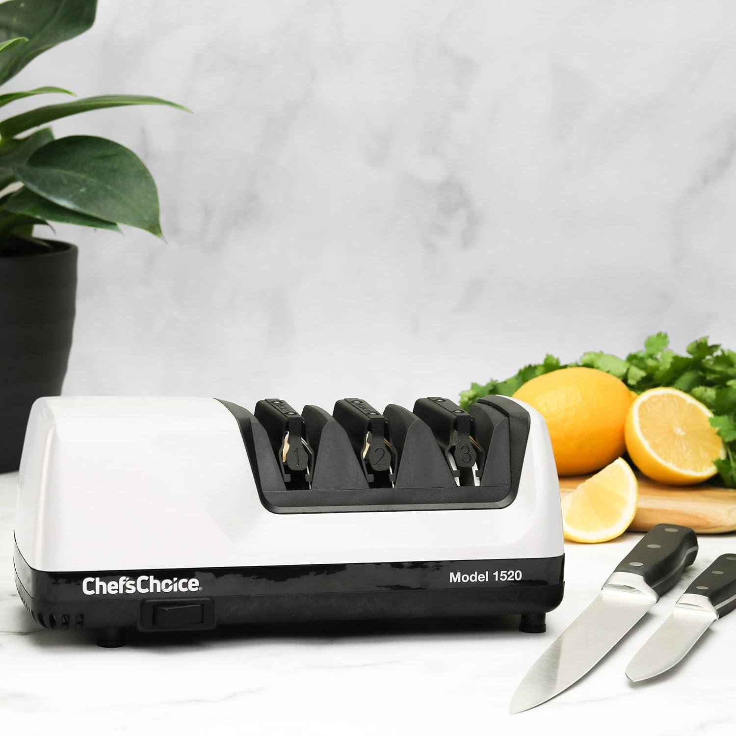 White Electric Knife Sharpener with Diamond Abrasive Discs