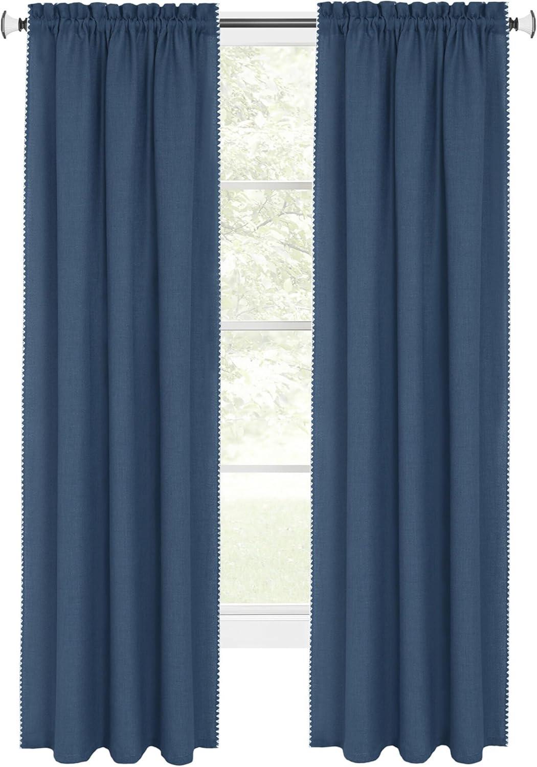 Achim Kendal Solid Rod Pocket Light Filtering Curtain Panel, Blue/White, 52" x 84"