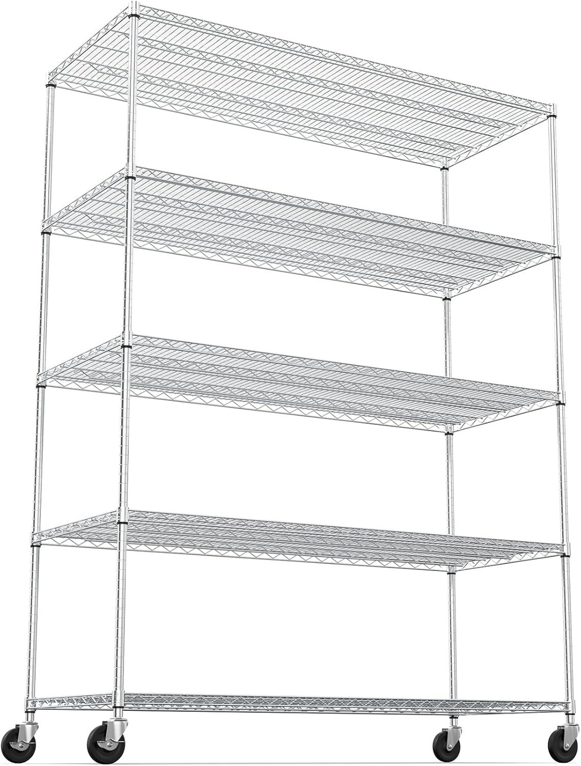 Titans 5-Tier 7500lbs Heavy Duty Adjustable Metal Wire Shelving Unit with Wheels  Liners, 82”H x 60”L x 24”D – White