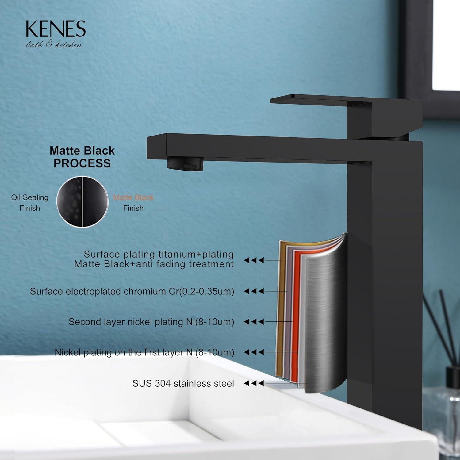 Tall Matte Black Stainless Steel Bathroom Faucet with Pop-Up Drain