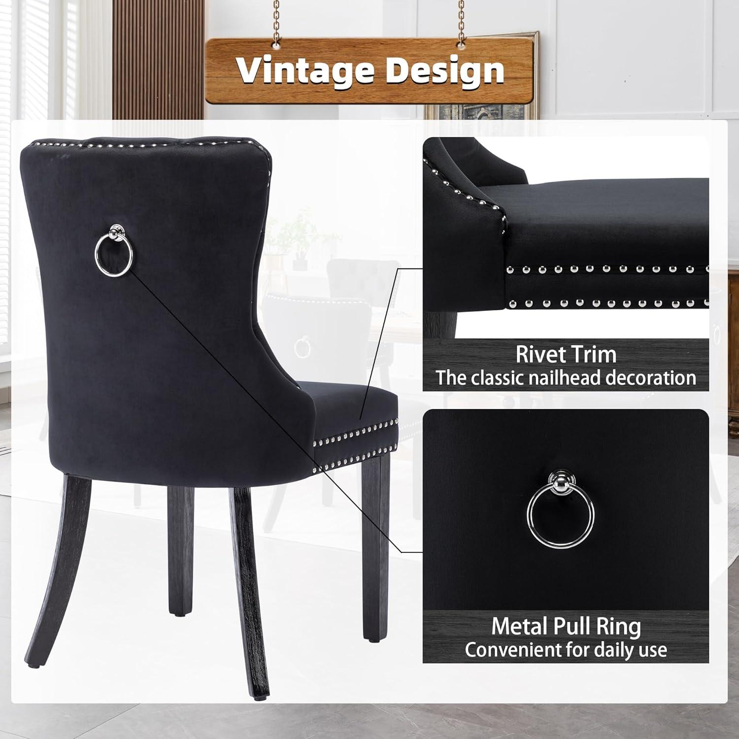 SYNGAR Velvet Dining Chairs Set of 2, Upholstered Wing Back Dining Chair with Handcrafted Button Tufted, Nailhead Trim, Accent Chairs for Dining Room Kitchen, Solid Wood Dining Set, 2 Piece, Black