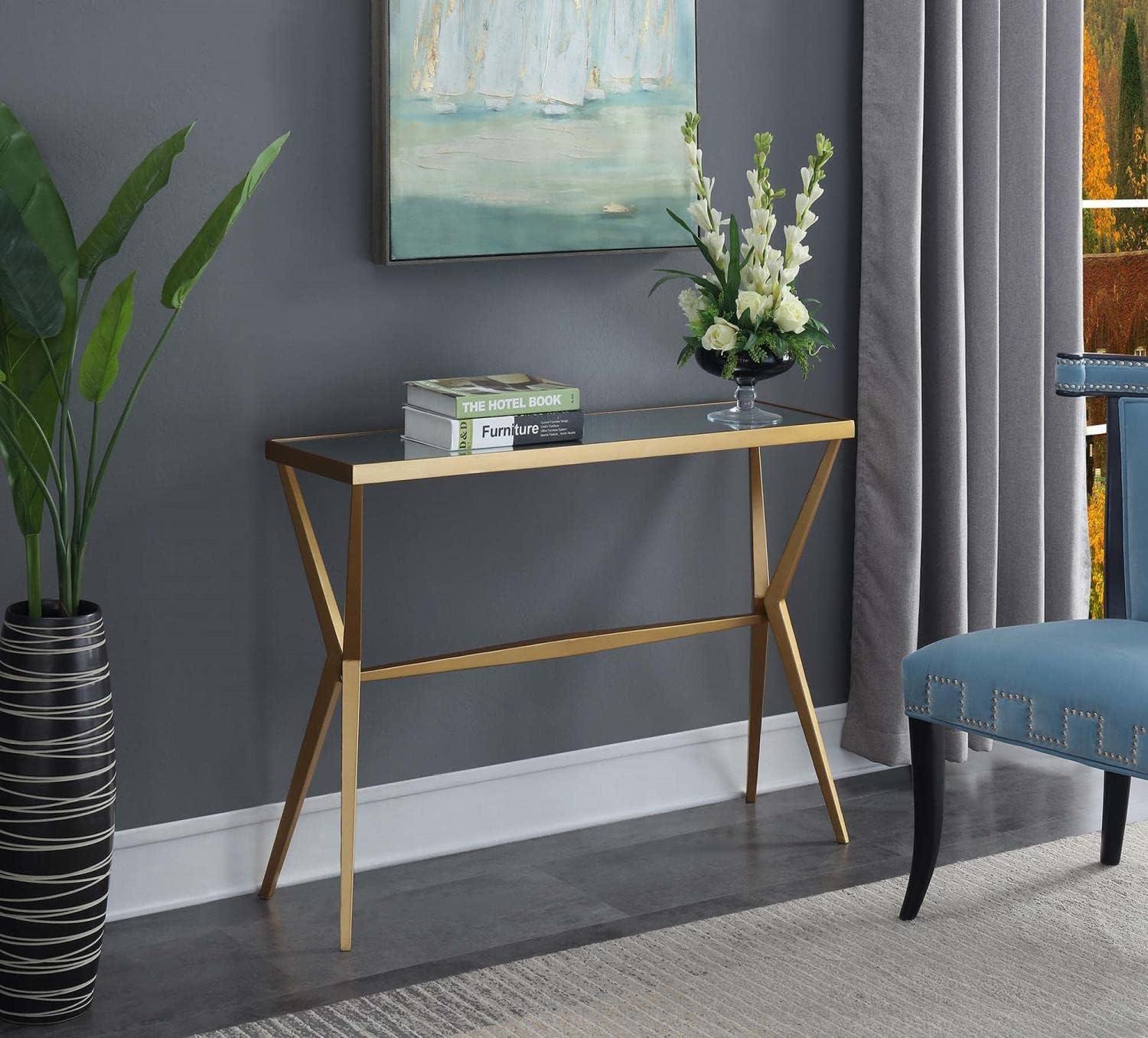 Gold Mirrored Metal Console Table with Storage, 42 in