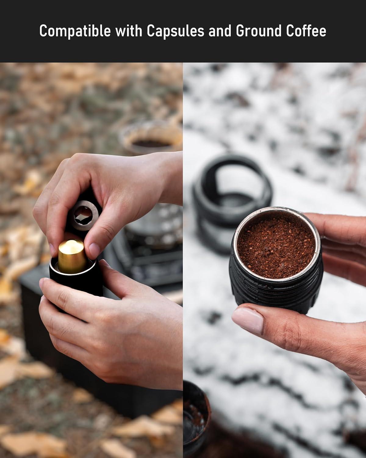 Compact Black Portable Espresso Maker with Capsule Compatibility