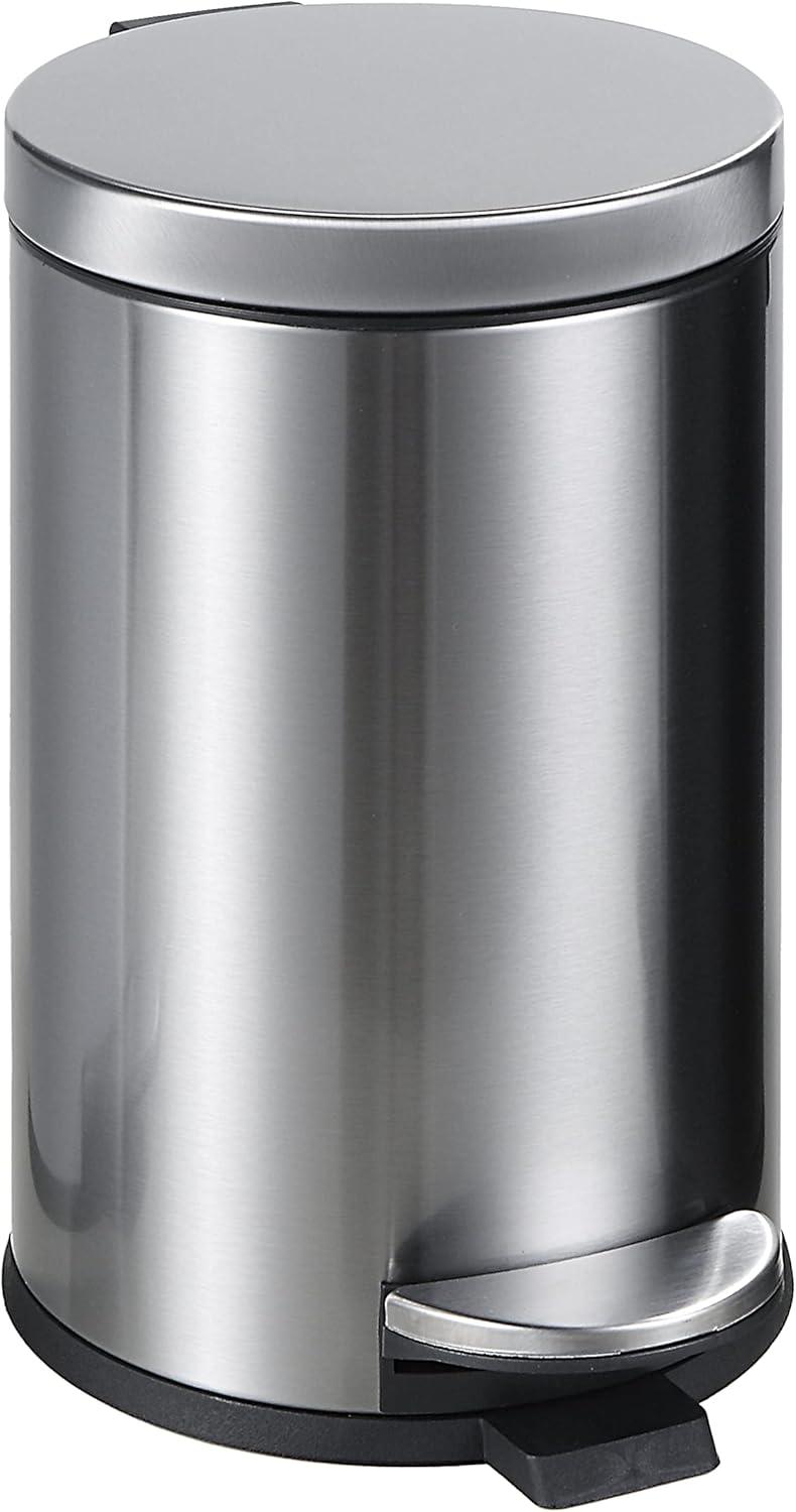 SunnyPoint Round Trash Can with Plastic Inner Bucket 1.2 Gallon Silver (YH-TCAN-SN)