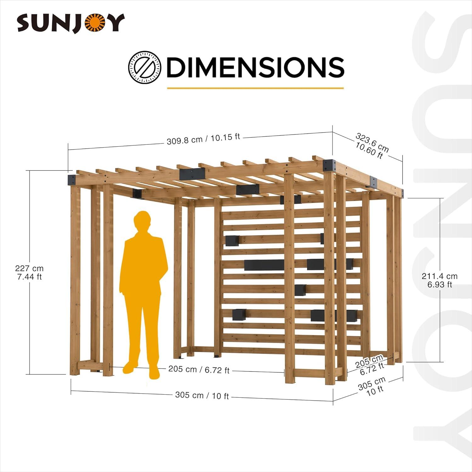 Sunjoy Wood Pergola 10 x 10.5 ft. Cedar Framed Pergolas with Adjustable Hanging Planters