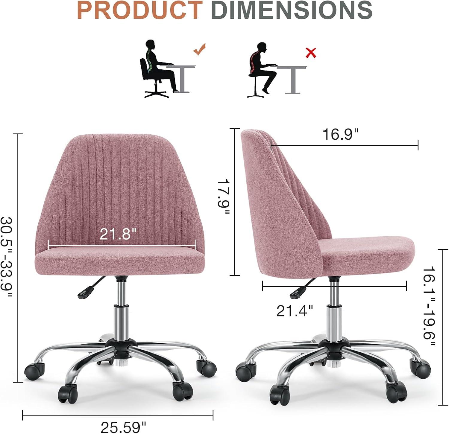 Office Desk Chair, Modern Cute Rolling Vanity Swivel Task Chairs with Wheels, Comfortable Back Seat Armless for Home, Bedrooms, Office, Study, Student, Adults, Make-up, Dressing Room, Cloud, Grey