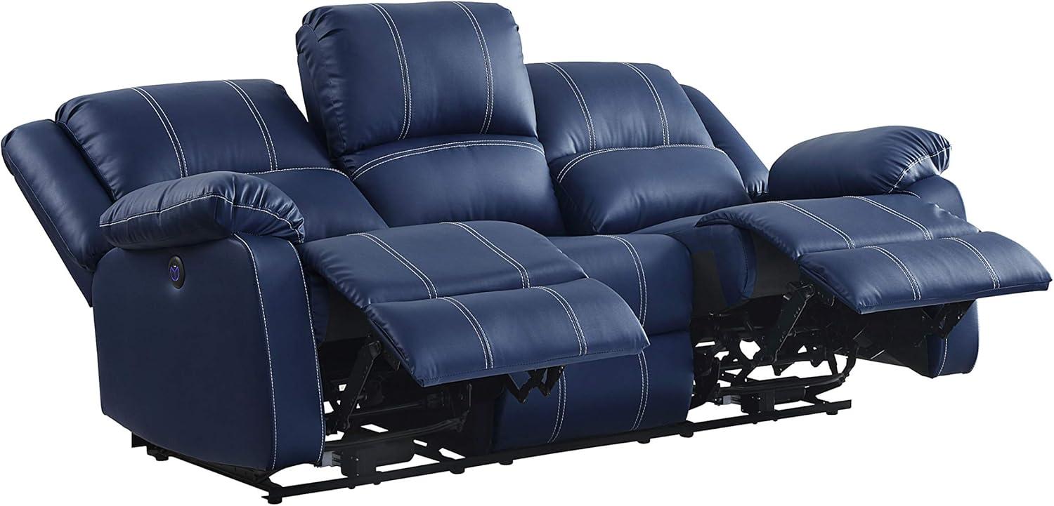 Blue Faux Leather Reclining Sofa with Pillow-Top Arms