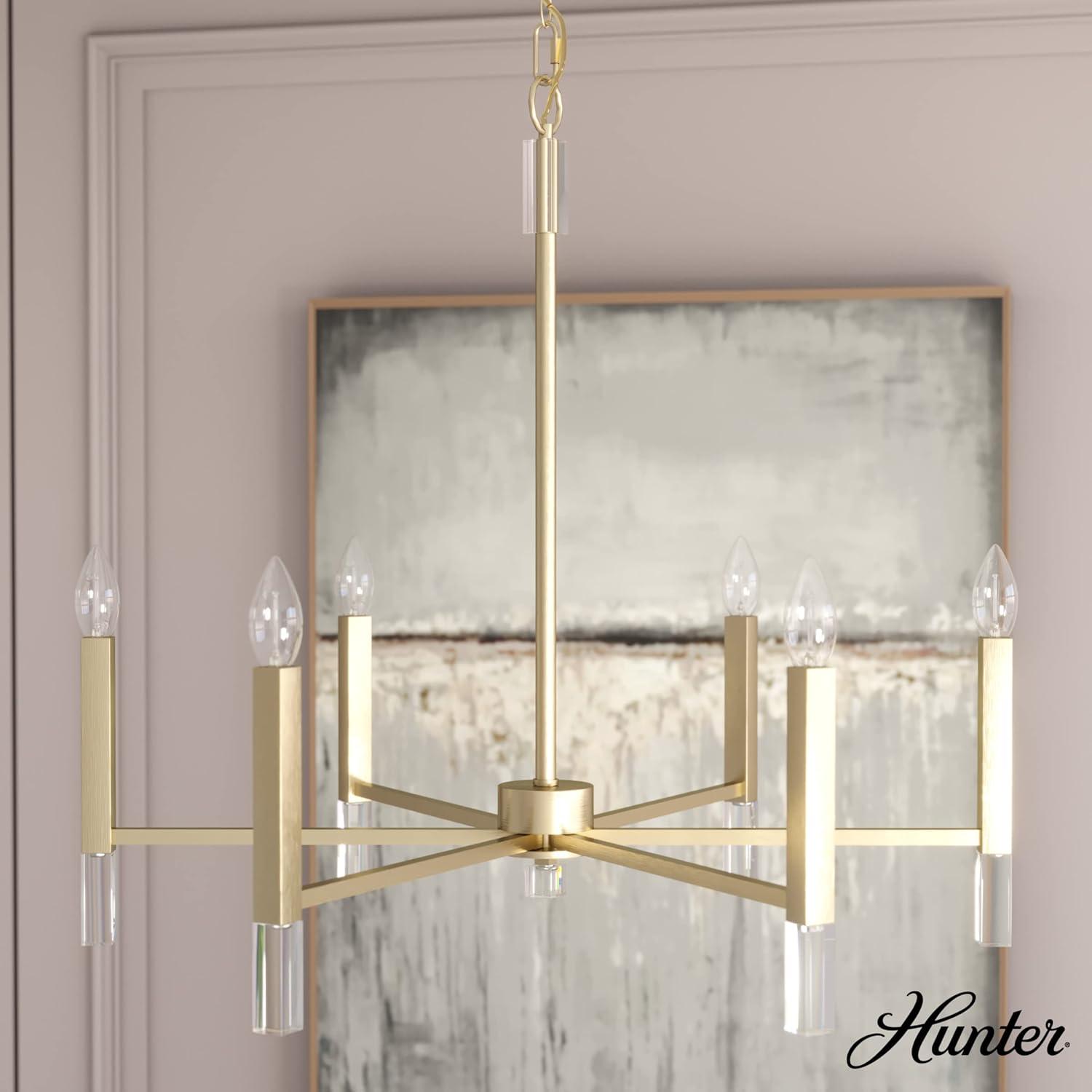 Hunter - Sunjai 6-light Alturas Gold, Large Chandelier, Dimmable, Formal Style, Candle Shaped, for Bedrooms, Kitchens, Dining, Living Rooms - 19519