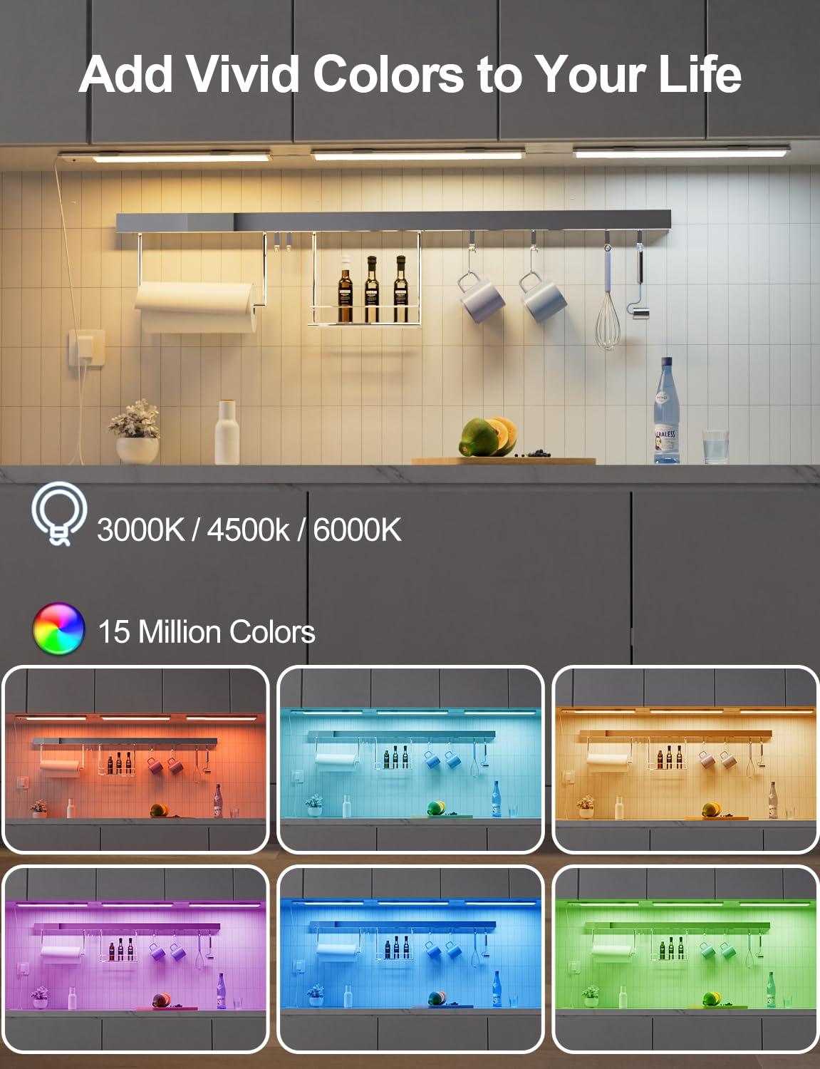 Remote Control RGB Lights Under Cabinet Lighting Rechargeable, 48-LED Wireless Kitchen Counter Lights Closet Light RGB Bar Perfect for Indoor Pantry Display Shelf Hallway 1 Pack, 15 Color Changing