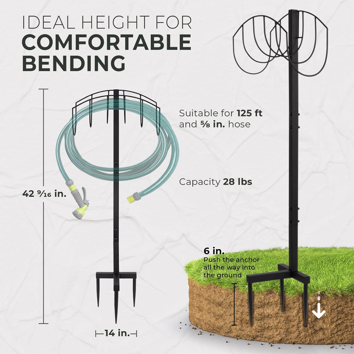 Terry Heavy Duty Garden Hose Holder Stand, Freestanding Hose Hanger, Water Hose Reel with 3 Stable Anchors on Soil, Grassland, Easy Installation