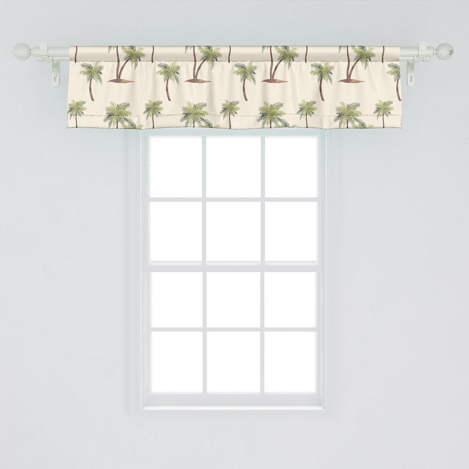 Cream Cocoa and Khaki Palm Pattern Satin Polyester Valance