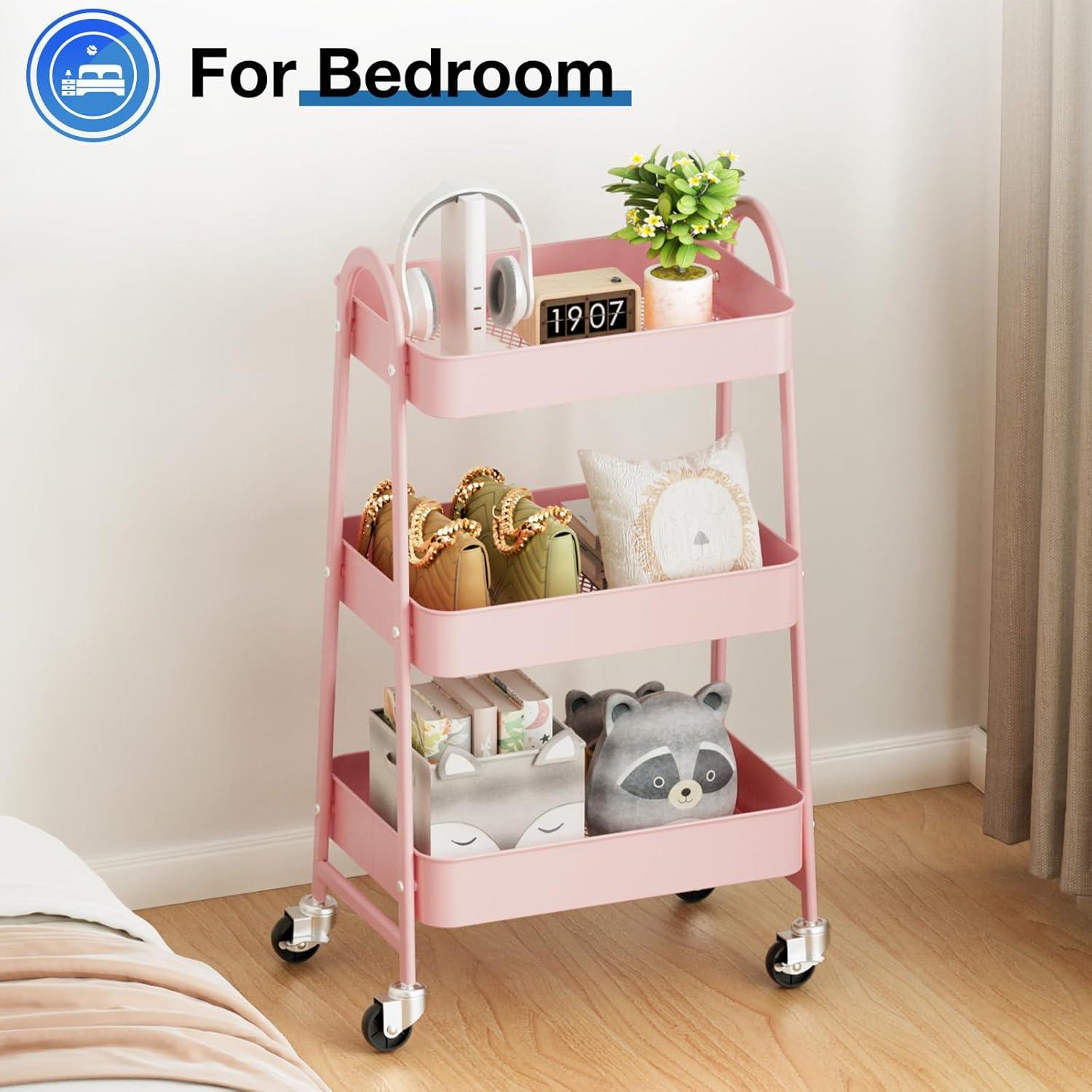 Green Metal 3-Tier Rolling Utility Cart with Lockable Wheels
