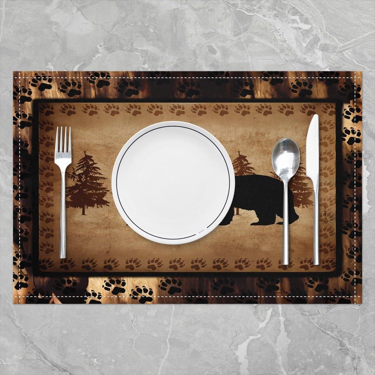 Bear Placemats Set of 4,Wild Animal Table Place Mats,Rustic Cabin Country Nature Wildlife Bear Brown Black Placemat for Kitchen Dining Table Decoration Indoor Outdoor 18"x12"