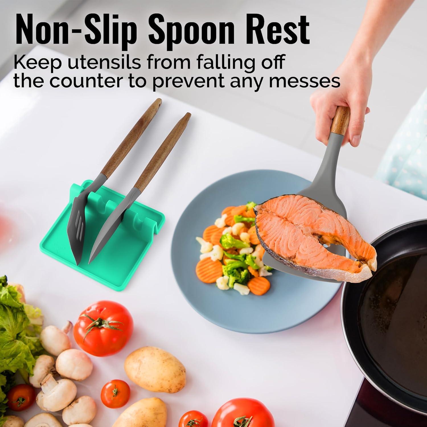 Zulay Silicone Utensil Rest with Drip Pad for Multiple Utensils BPA-Free Stove Top - Gray