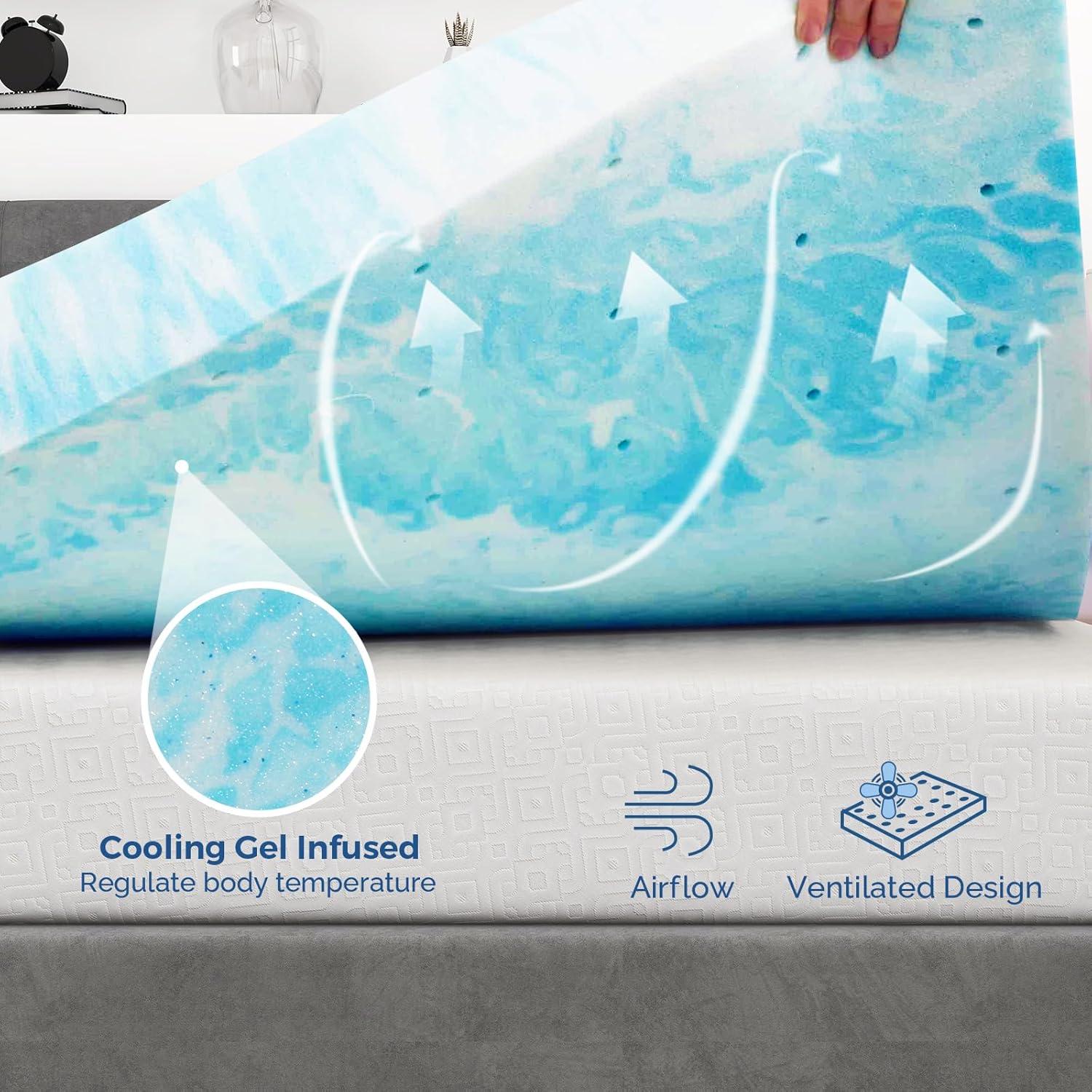 Full Size Blue Gel Memory Foam Mattress Topper