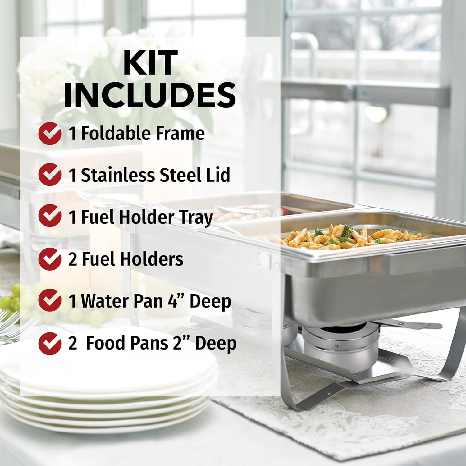 Sterno Buffet Kit Foldable Chafing Dish Buffet Set - Chafing Dishes for Buffet & Catering Food Warmers - Catering Supplies & Food Warming Trays for Buffet Party - 8-Piece Chafing Dish Set