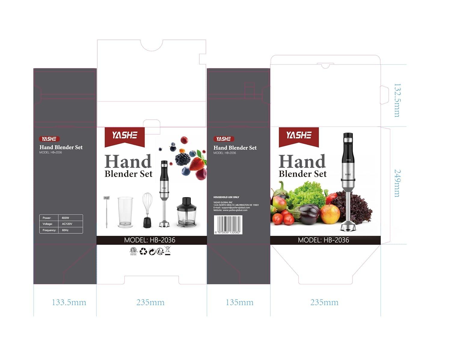 YASHE Immersion Hand Blender,5-in-1 Multi-Function Handheld Stick Blender with Chopper, 600ml Mixing Cup, Continuously Variable Speed Mixer Milk Frother for Baby Food/Smoothies/Puree