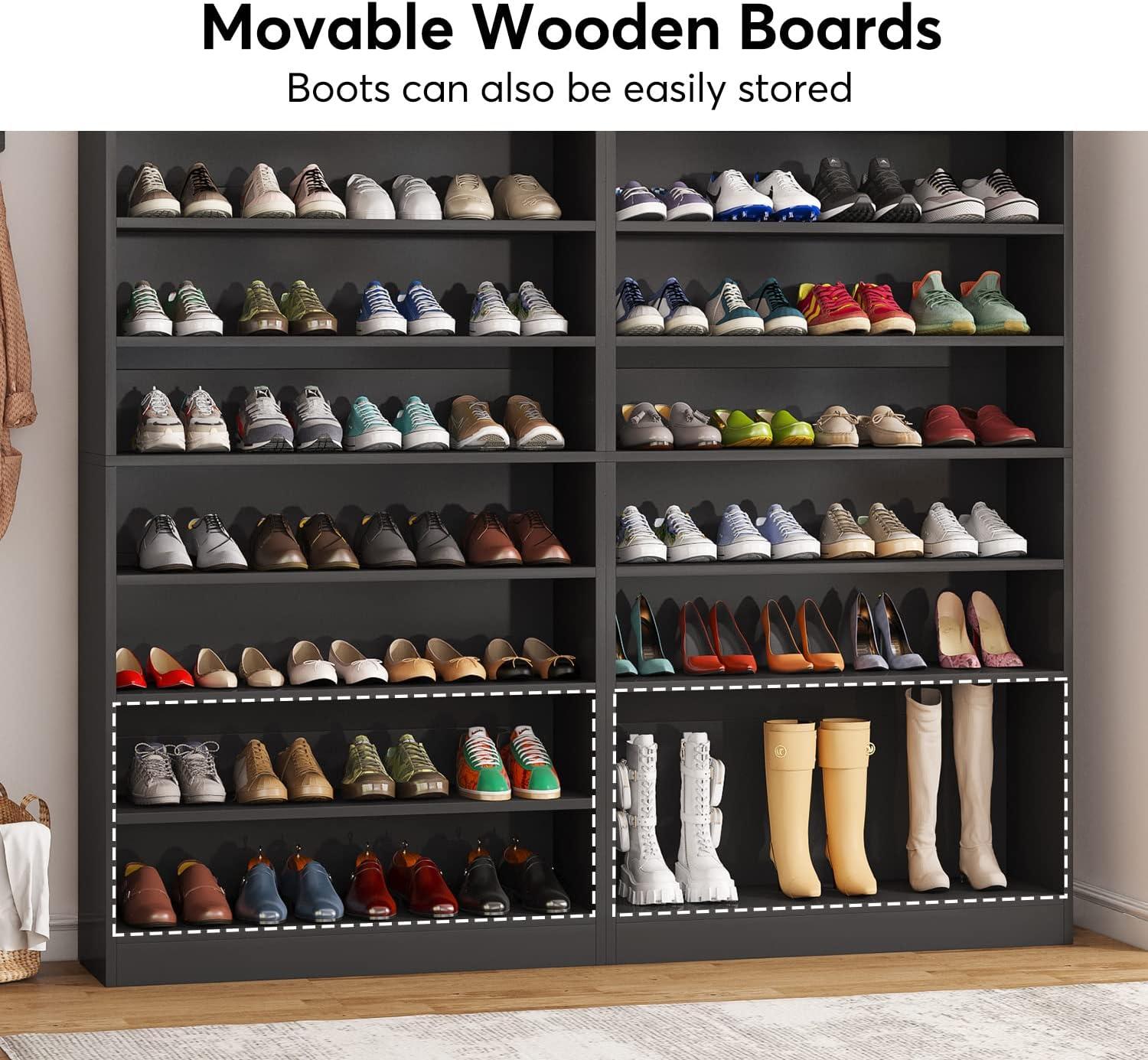 9 Tiers Shoe Cabinet 40-45 Pairs Heavy Duty Wood Freestanding Shoe Storage Cabinet with Open Storage for Entryway Black