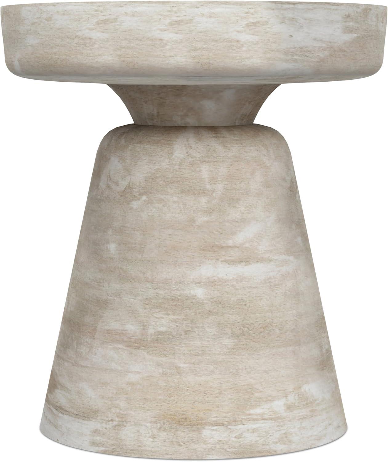 Simpli Home Robbie 16"W Solid Mango Wood Round Accent Table with Sculptural Design