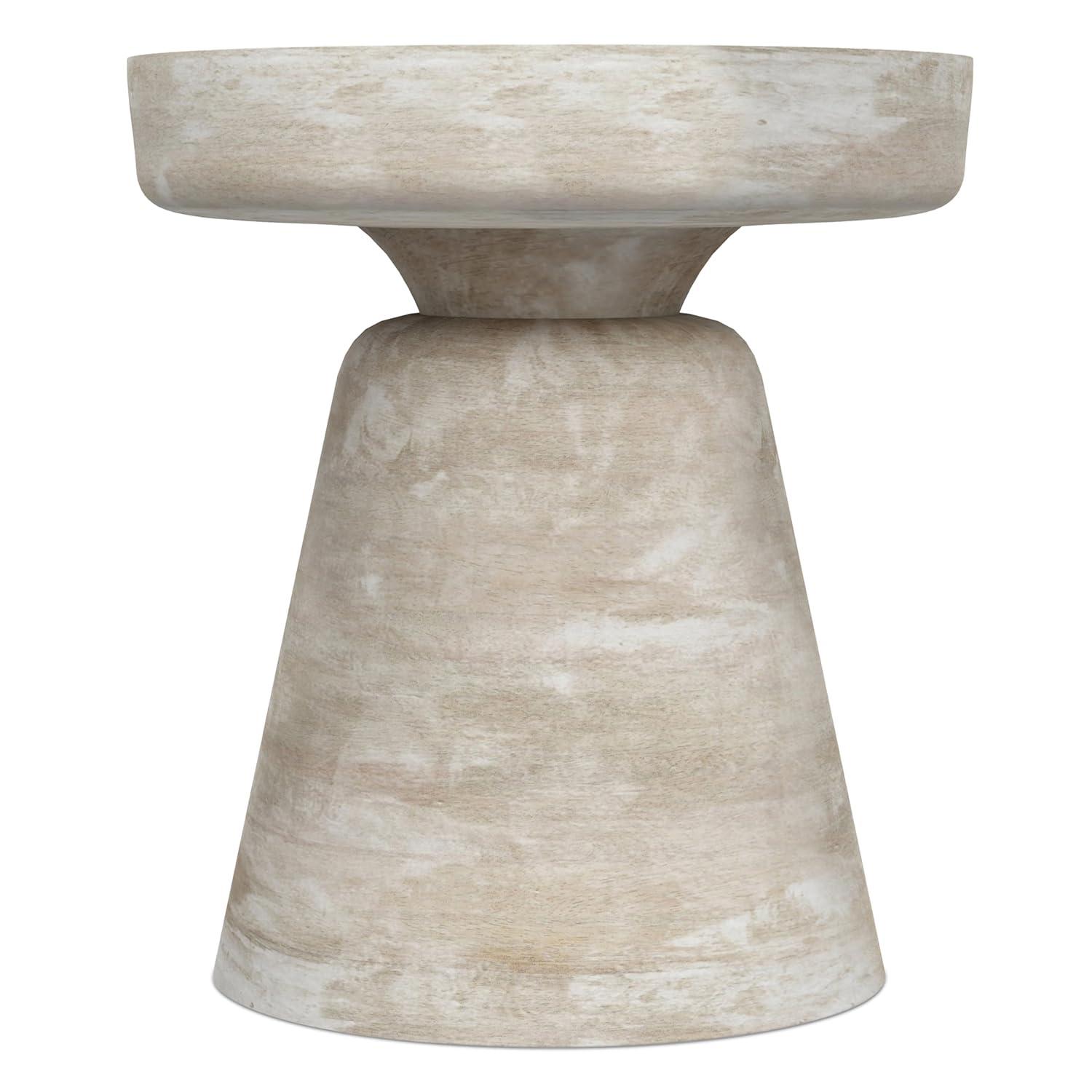 Simpli Home Robbie 16"W Solid Mango Wood Round Accent Table with Sculptural Design