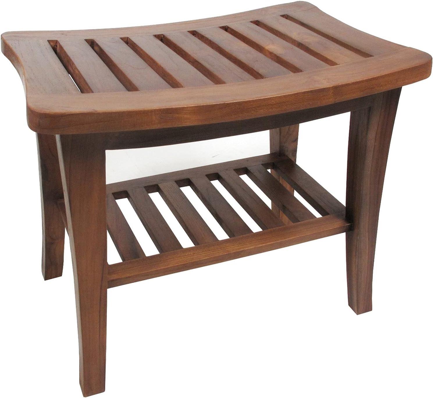 Ala Teak Brown Waterproof Shower Bench with Shelf