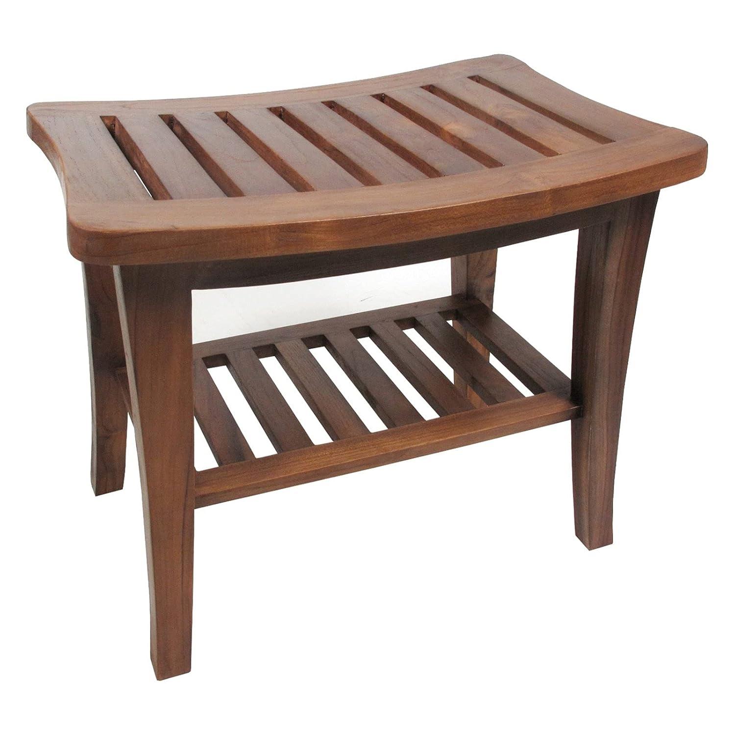 Ala Teak Brown Waterproof Shower Bench with Shelf