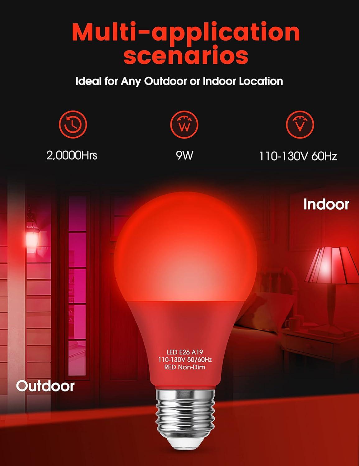 EDISHINE Green LED Light Bulbs for Holiday Party Decoration, A19 9W LED Bulbs 60W Equivalent E26 Base 4 Pack, ETL Listed