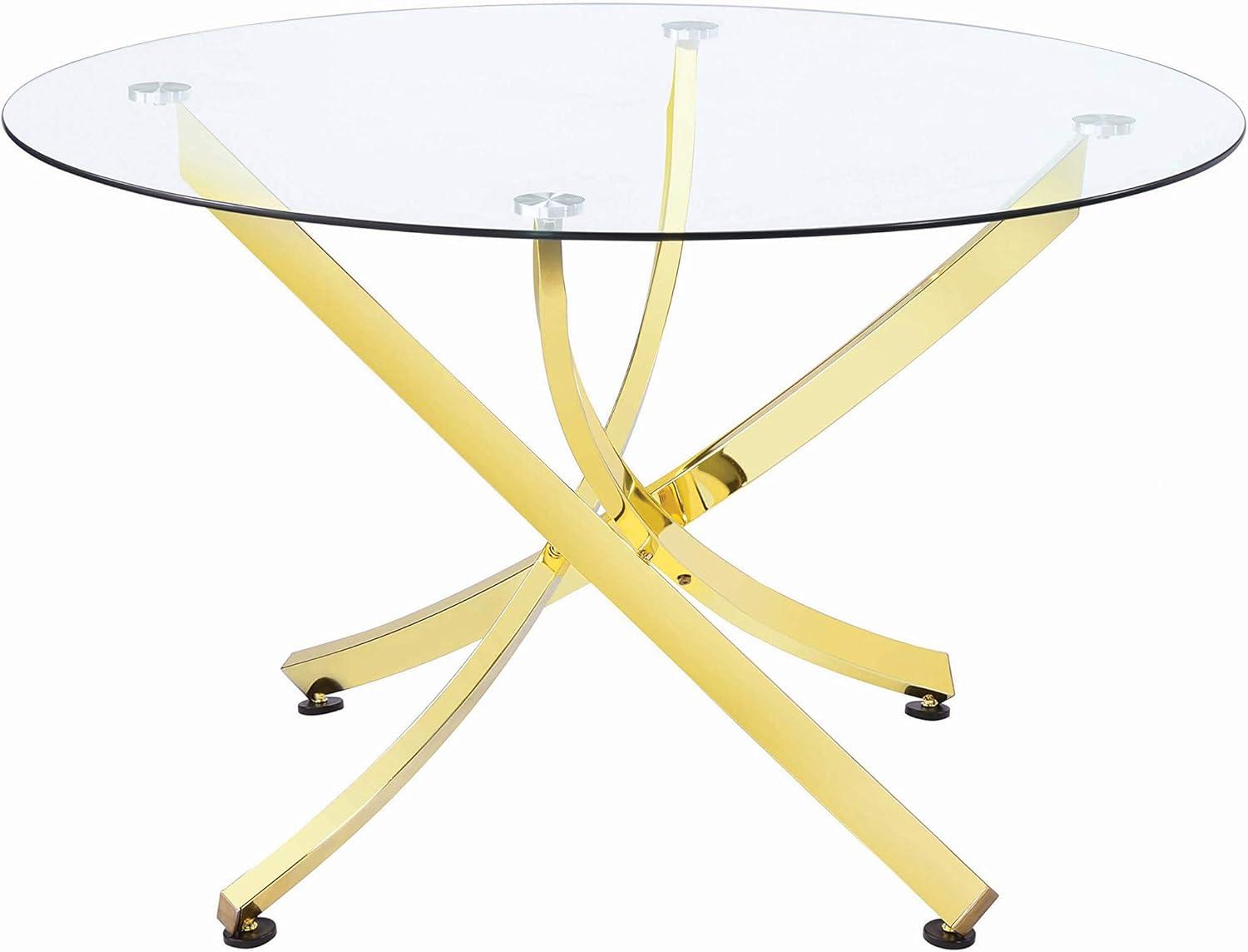 Beckham Round Dining Table Brass and Clear