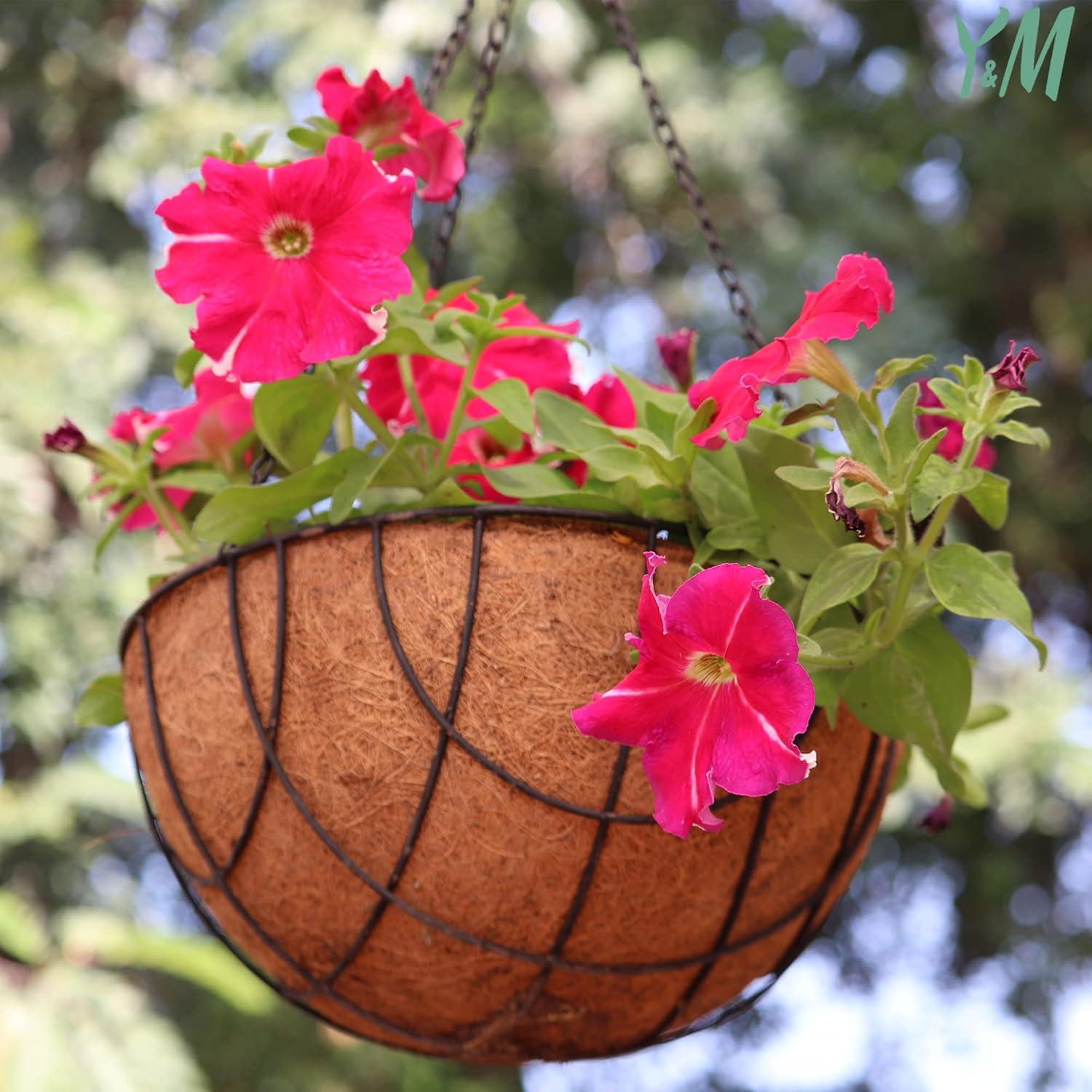 4 PCS Round Flower Pot Coconut Basket,Casewin Hanging Basket Coco Liner Natural Coconut Planter Basket Liner for Hanging Baskets at Indoor Outdoor Garden Porch Balcony (14 Inch)