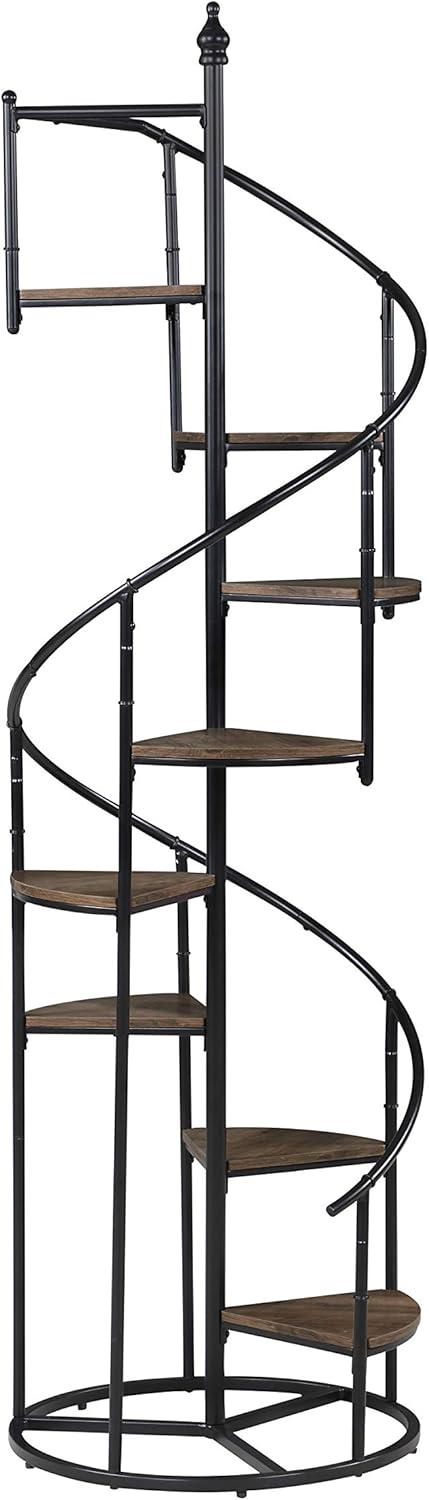 Industrial Spiral 8-Shelf Bookcase in Rustic Brown and Black