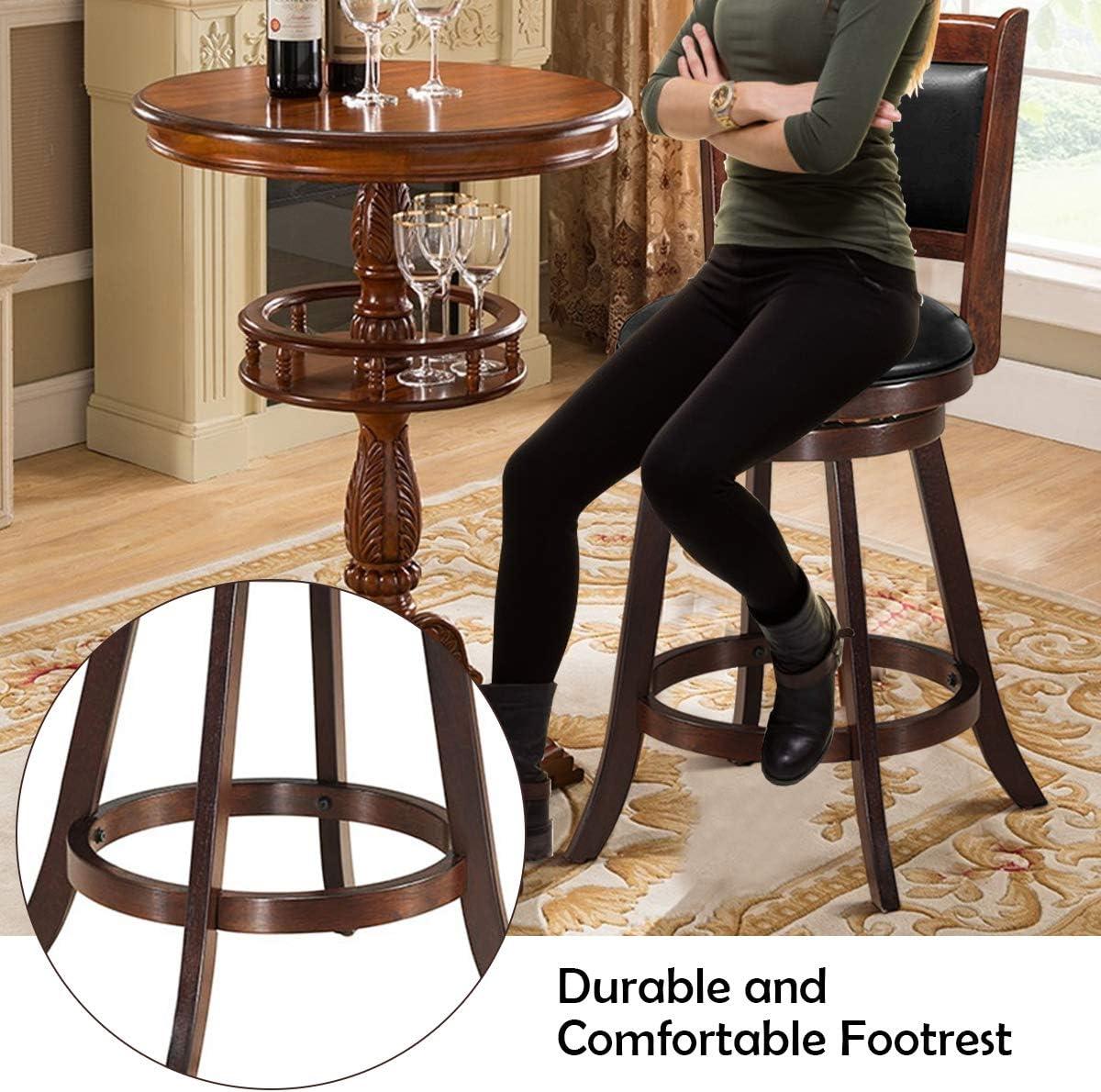 Bar Stools Set of 2, 360 Degree Swivel, Accent Wooden Swivel Seat Counter Height Bar Stool, Leather Upholstered Design, PVC Cushioned Seat, Perfect for Dining and Living Room (Height 24")