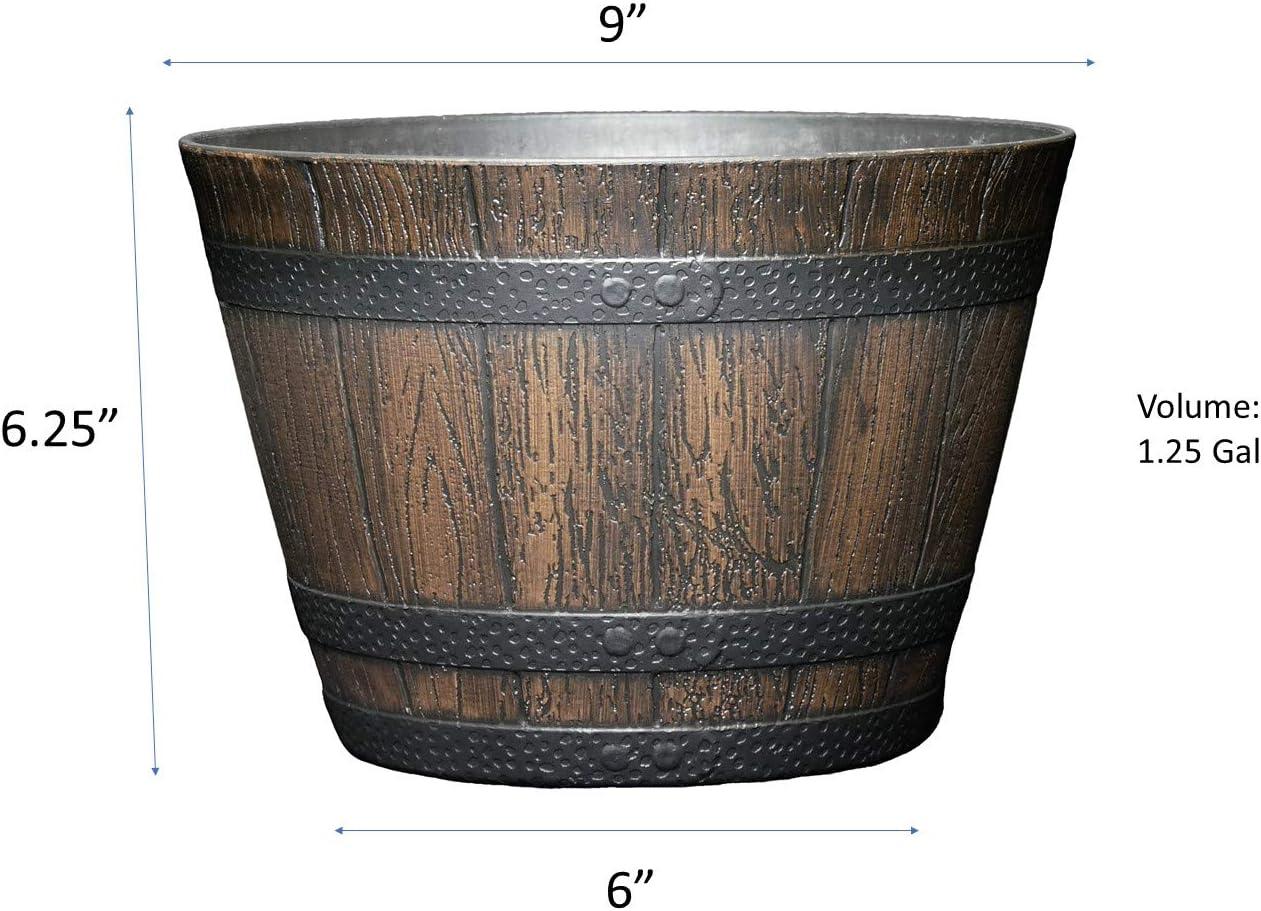 Walnut Brown Resin Whiskey Barrel Planter with Black Bands, 9"